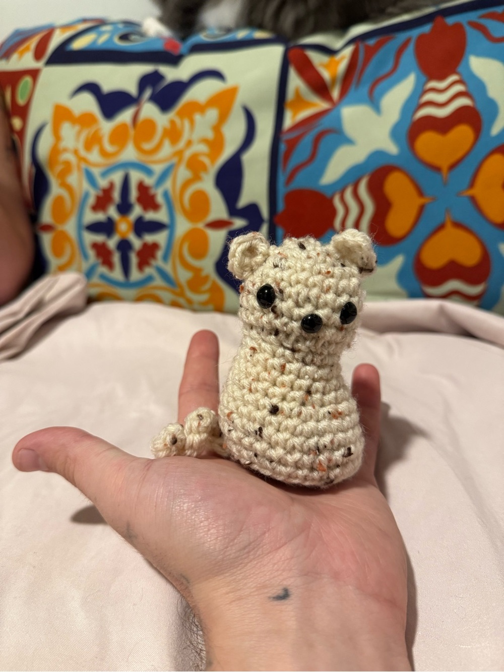 Cream Crochet Amigurumi Mouse Plush - Soft Speckled Stuffed Toy